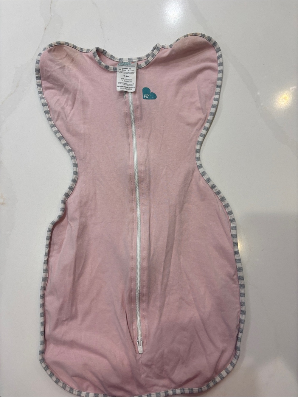 Love to dream Pink Swaddle Sack with Grey Striped Trim